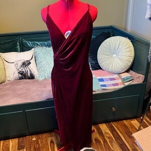 Stretch velvet polyester faux wrap dress